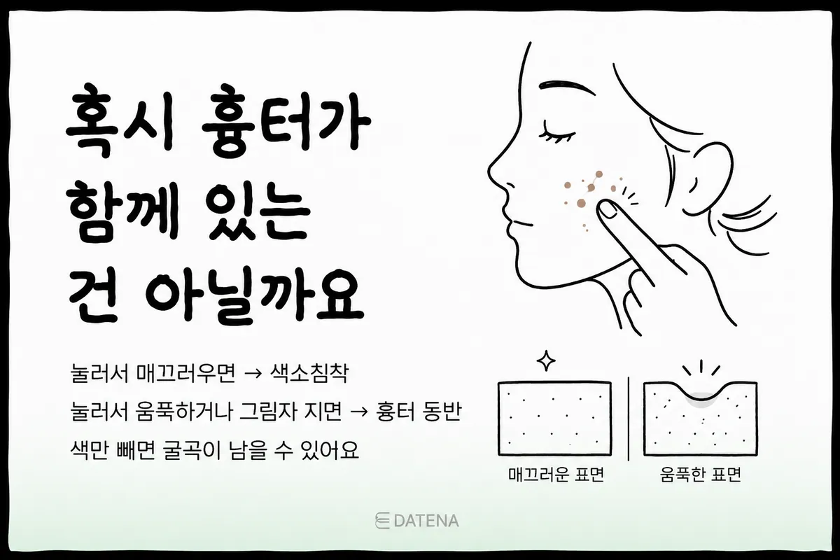 If you can also feel uneven texture where the pigmentation is, it's worth checking whether acne scars are present too. Even if the color fades, indented areas may still be visible.
