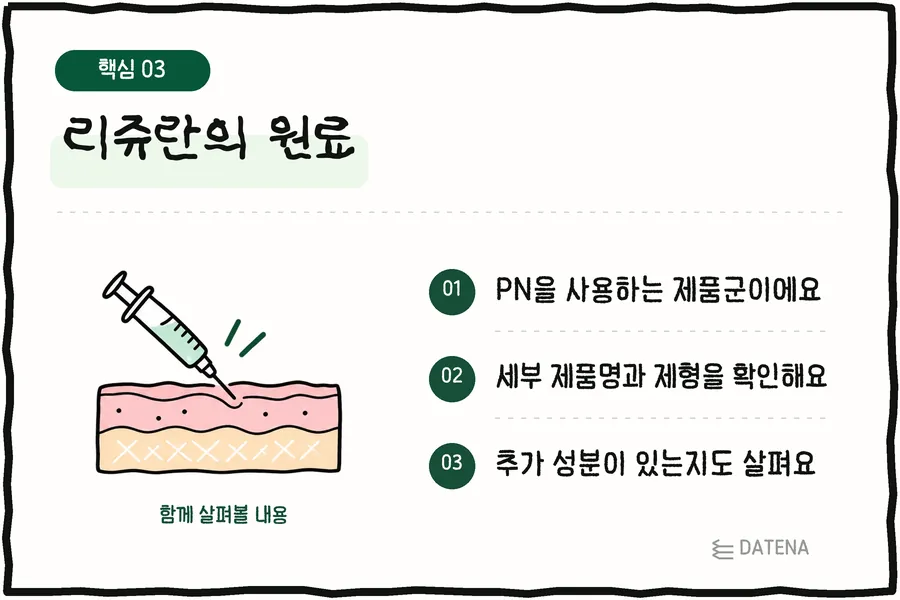 Rejuran's ingredient: a product line using PN; check the specific product name and formulation; see whether there are added ingredients — Datena Clinic info card