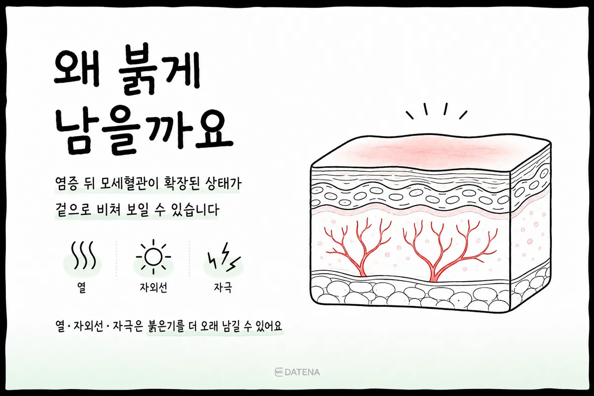 Cross-section showing dilated capillaries glowing red beneath the skin after acne inflammation
